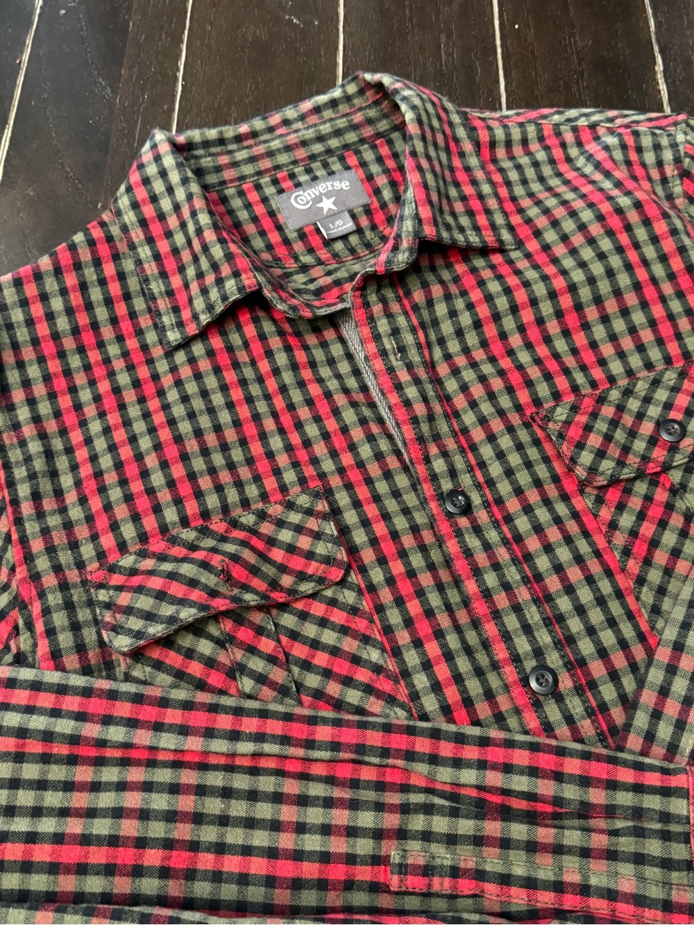 Converse One Star Red, Green, Black Plaid L Mens Button Up Shirt. Y2K Staple